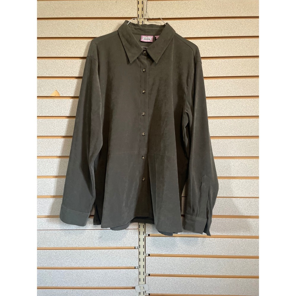Premier International Ladies Plus Olive Green Button Down Shirt XL